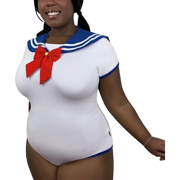 Littleforbig Cotton Sailor Blue Pajamas Bodysuit Cosplay Magical Onesie Skirt - Picture 5 of 7